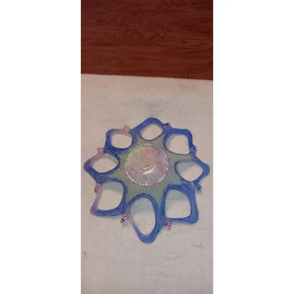 Vintage Murano Art Glass Stretched Star Bowl Candy Dish 10” Multi Color, Italy.